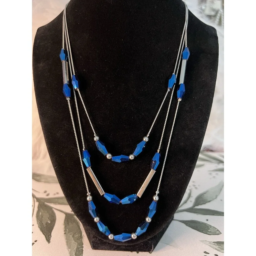 Hard To Find Vintage Charming Charlie Royal Blue Necklace Three-tier Elegant